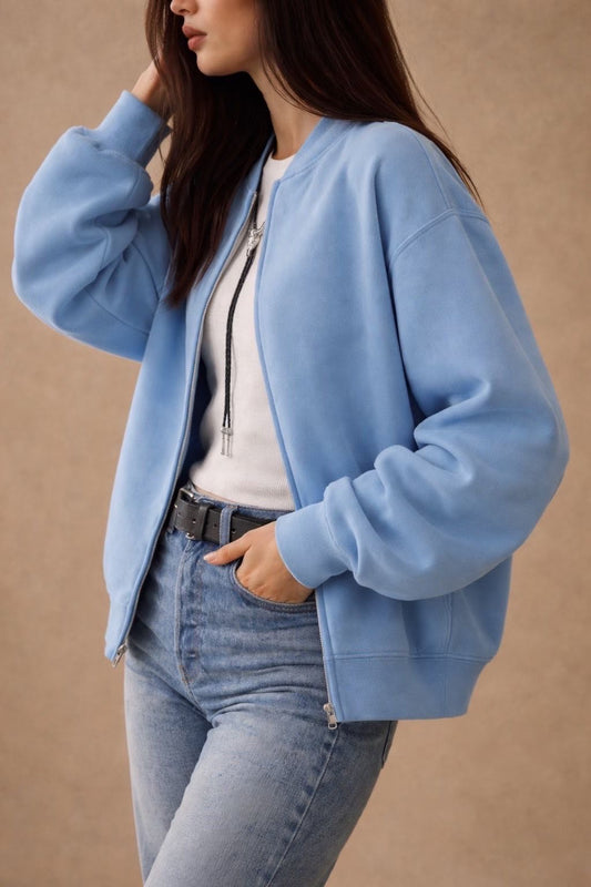 Bomber Hoodie "Sky Blue" – Chaqueta Premium con Cierre