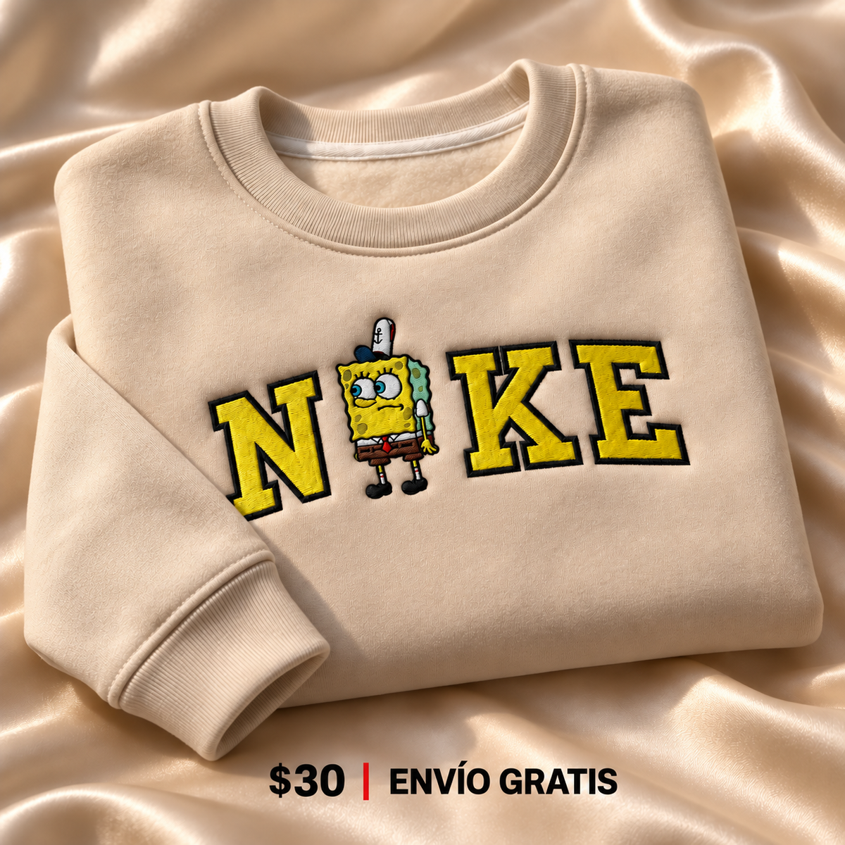 SpongeBob Crewneck Bordado Nike Parody Beige Edition | Ind Store Ecuador - Foto 1