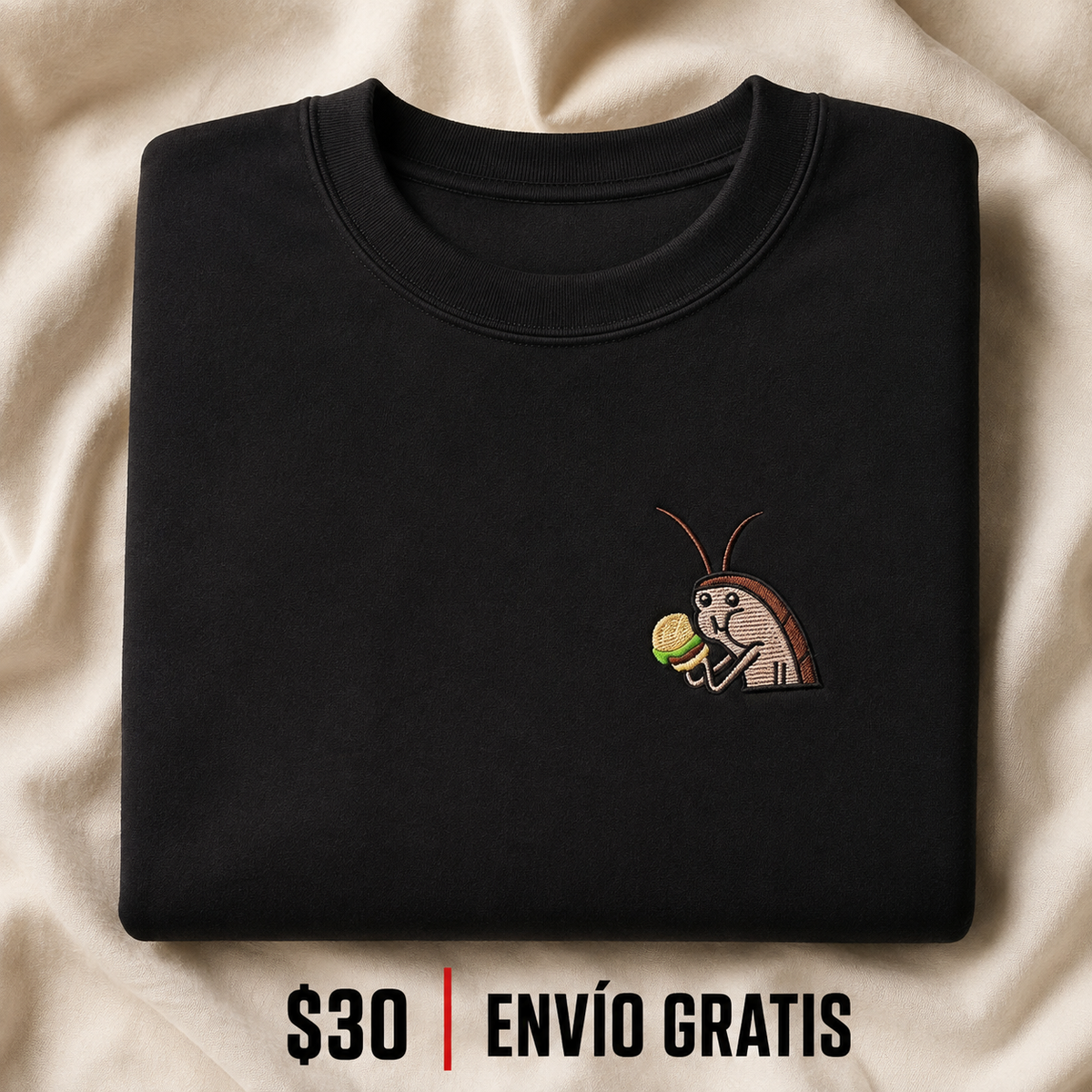 Roach Burger Crewneck Bordado Black Meme Edition | Ind Store Ecuador - Foto 1
