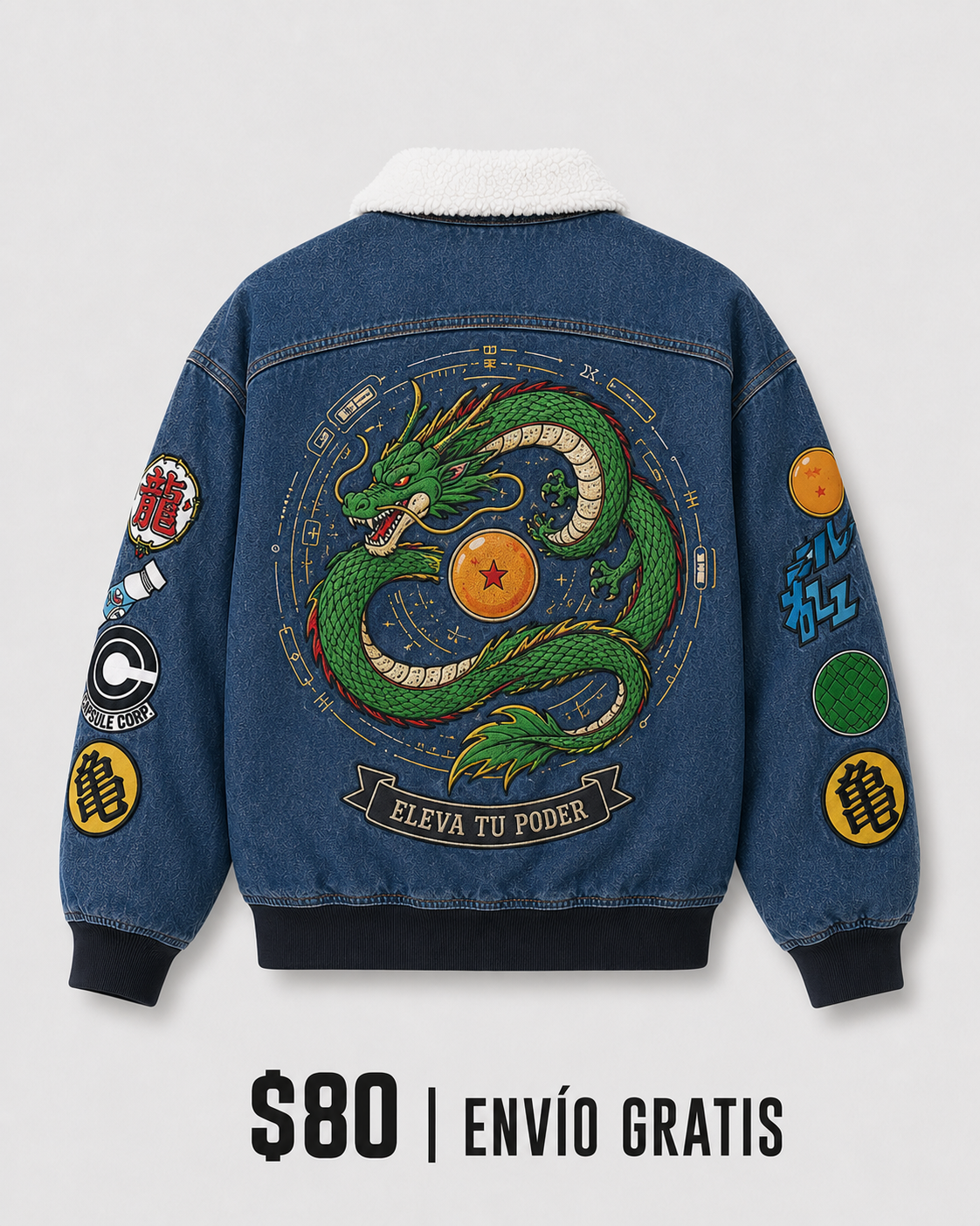 Chaqueta Vaquera Dragón Esmeralda Bordada Denim Edition | Ind Store Ecuador - Foto 1