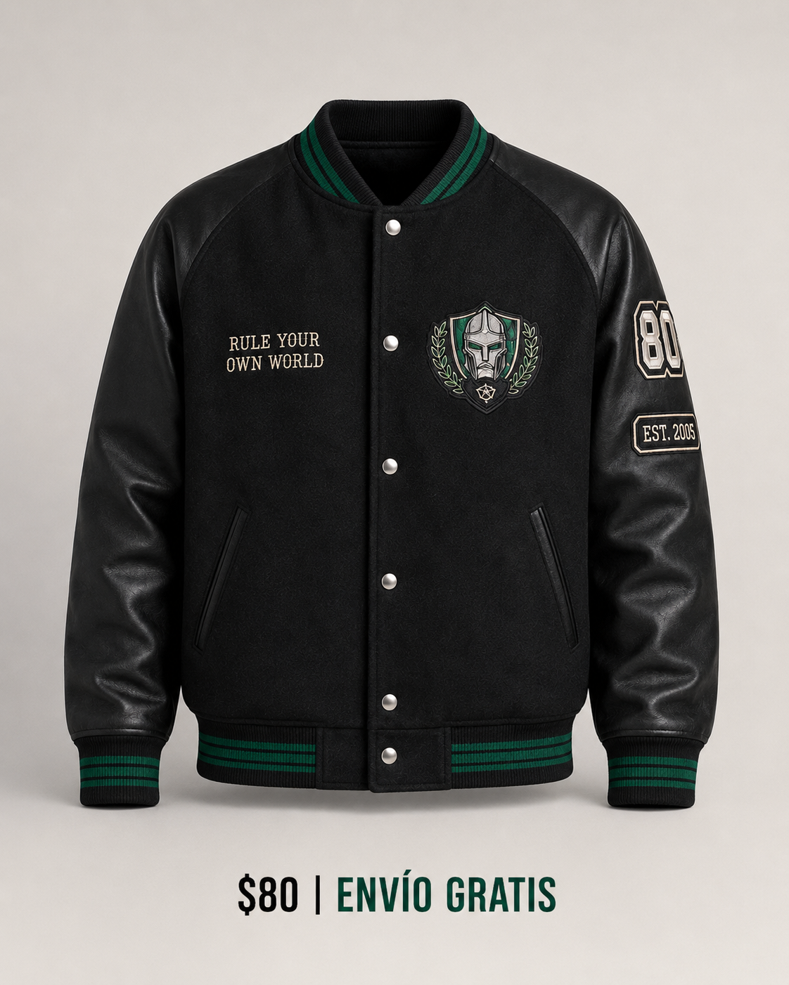 Chaqueta Varsity Rule Your Own World Black & Emerald Edition | Ind Store Ecuador - Foto 1