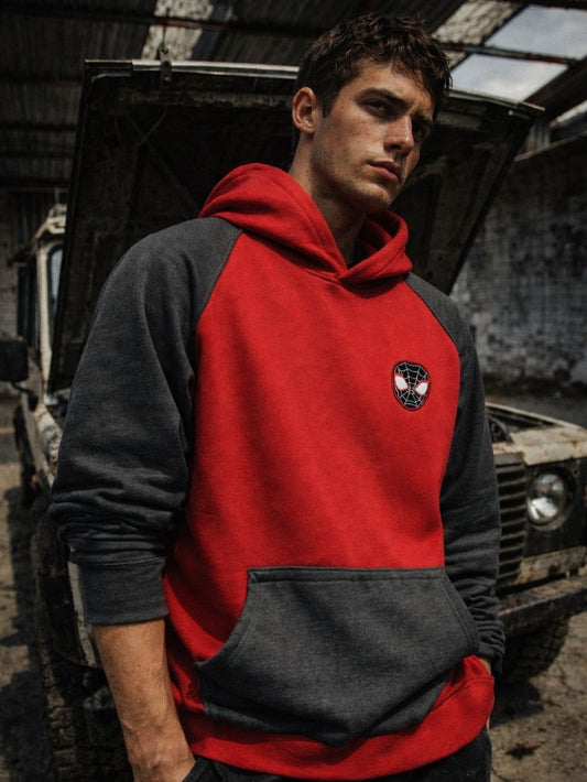 🕷️ SPIDER-VERSE "RAGLAN" HOODIE – RED & CHARCOAL