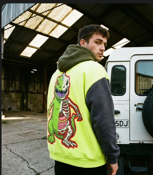 🦎 KAIJU ANATOMY "TRI-BLOCK" HOODIE – NEON SERIES