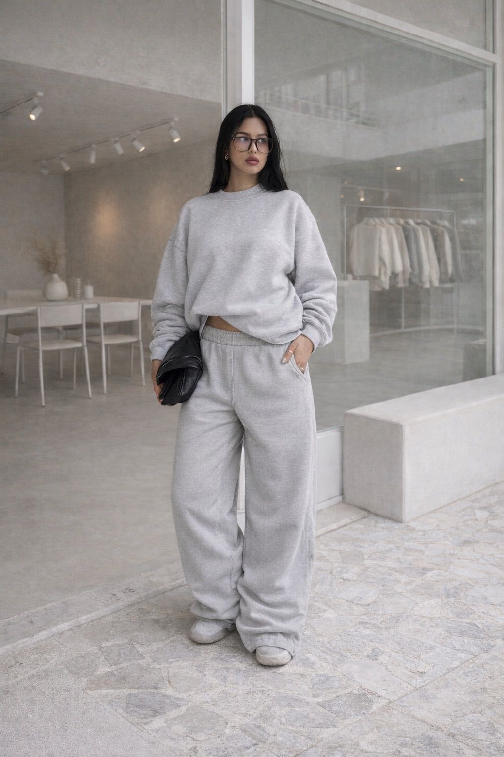 Conjunto Esencial Melange - Sudadera Crewneck Gris Jaspeado + Joggers | Set Premium Edición 2026 Unisex