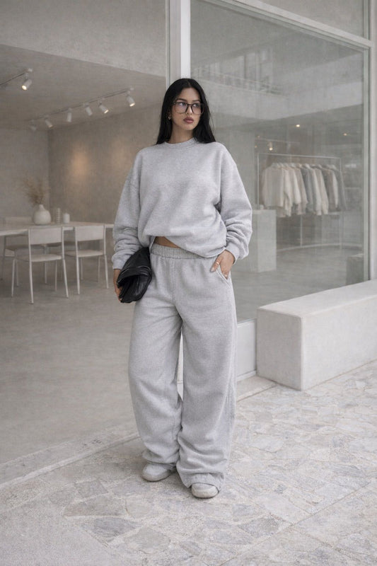 Conjunto Esencial Melange - Sudadera Crewneck Gris Jaspeado + Joggers | Set Premium Edición 2026 Unisex