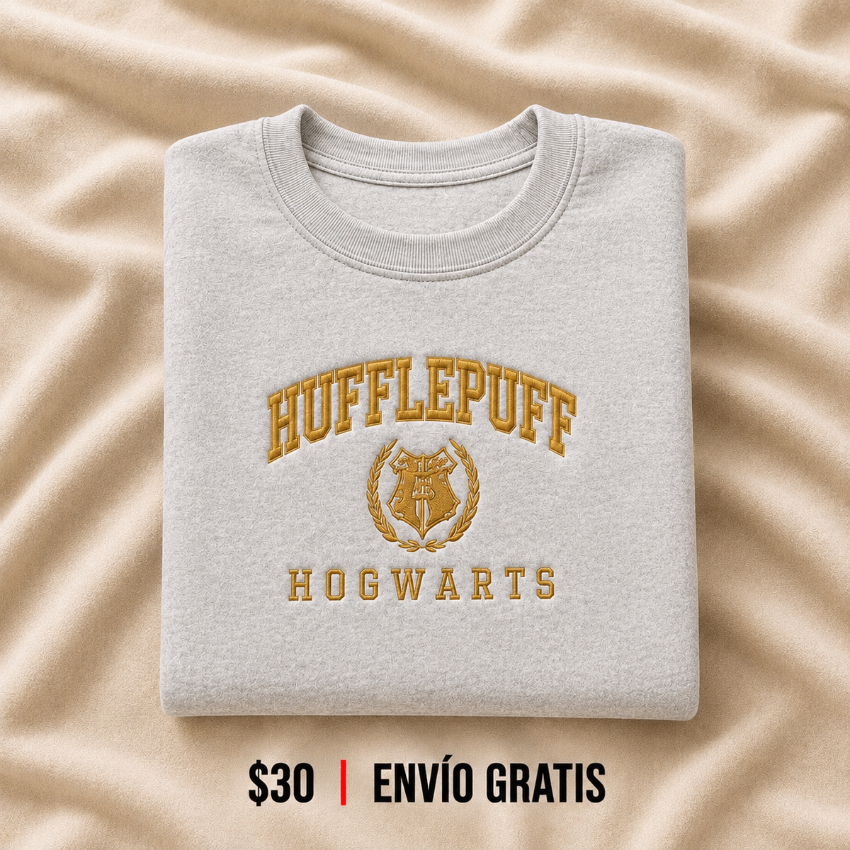 Hufflepuff Hogwarts Crewneck Bordado Heather Grey Edition | Ind Store Ecuador - Foto 1