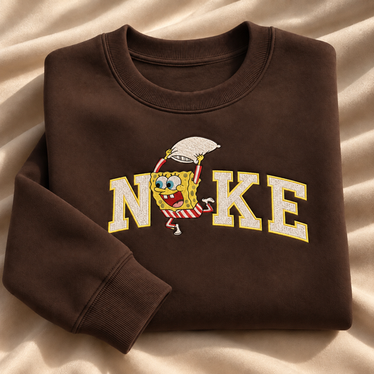 SpongeBob Pillow Fight Crewneck Bordado Nike Parody Brown Edition | Ind Store Ecuador - Foto 1