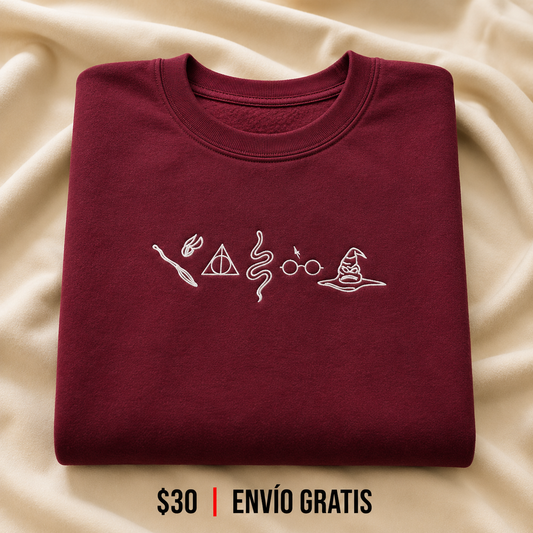 Harry Potter Icons Crewneck Bordado Maroon Edition | Ind Store Ecuador - Foto 1