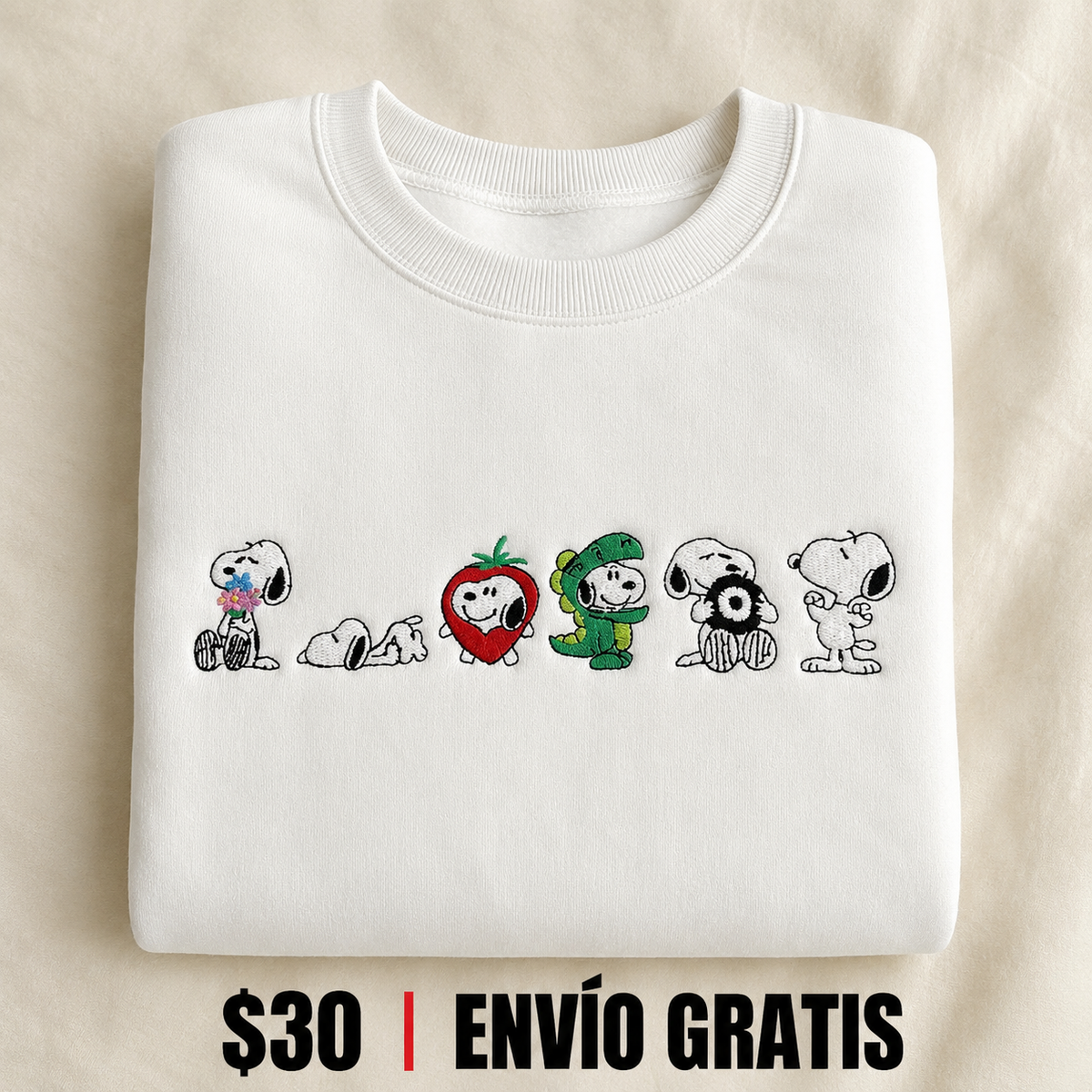 Snoopy Moments Crewneck Bordado White Edition | Ind Store Ecuador - Foto 1