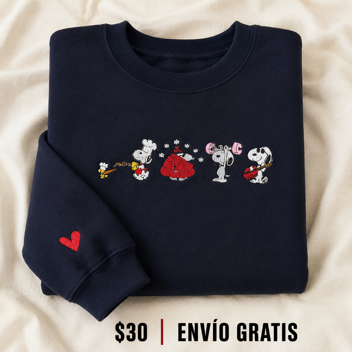 Snoopy Love Crewneck Bordado Navy Heart Edition | Ind Store Ecuador - Foto 1