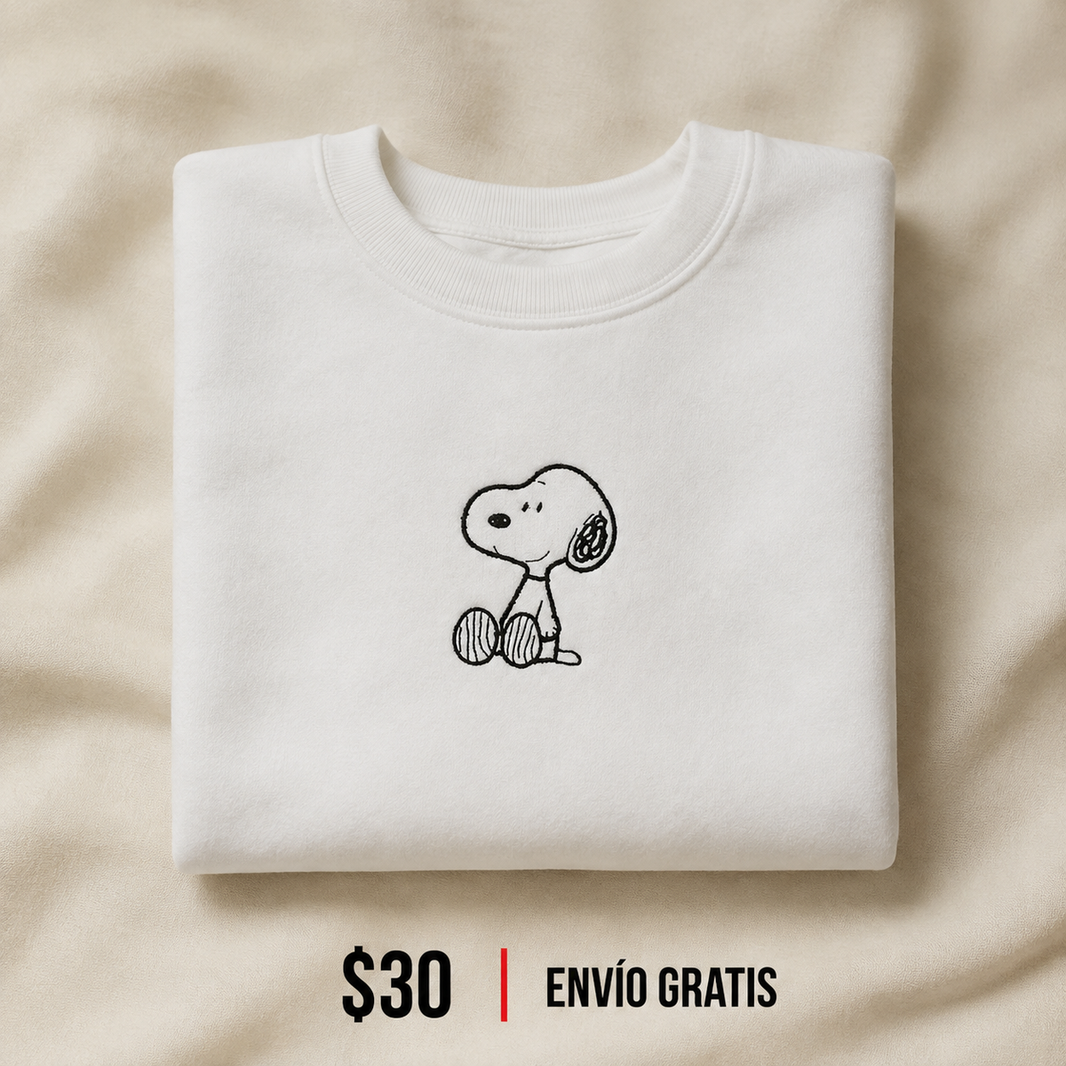 Snoopy Line Art Crewneck Bordado White Edition | Ind Store Ecuador - Foto 1