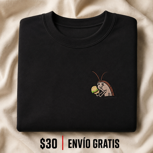 Roach Burger Crewneck Bordado Black Meme Edition | Ind Store Ecuador - Foto 1