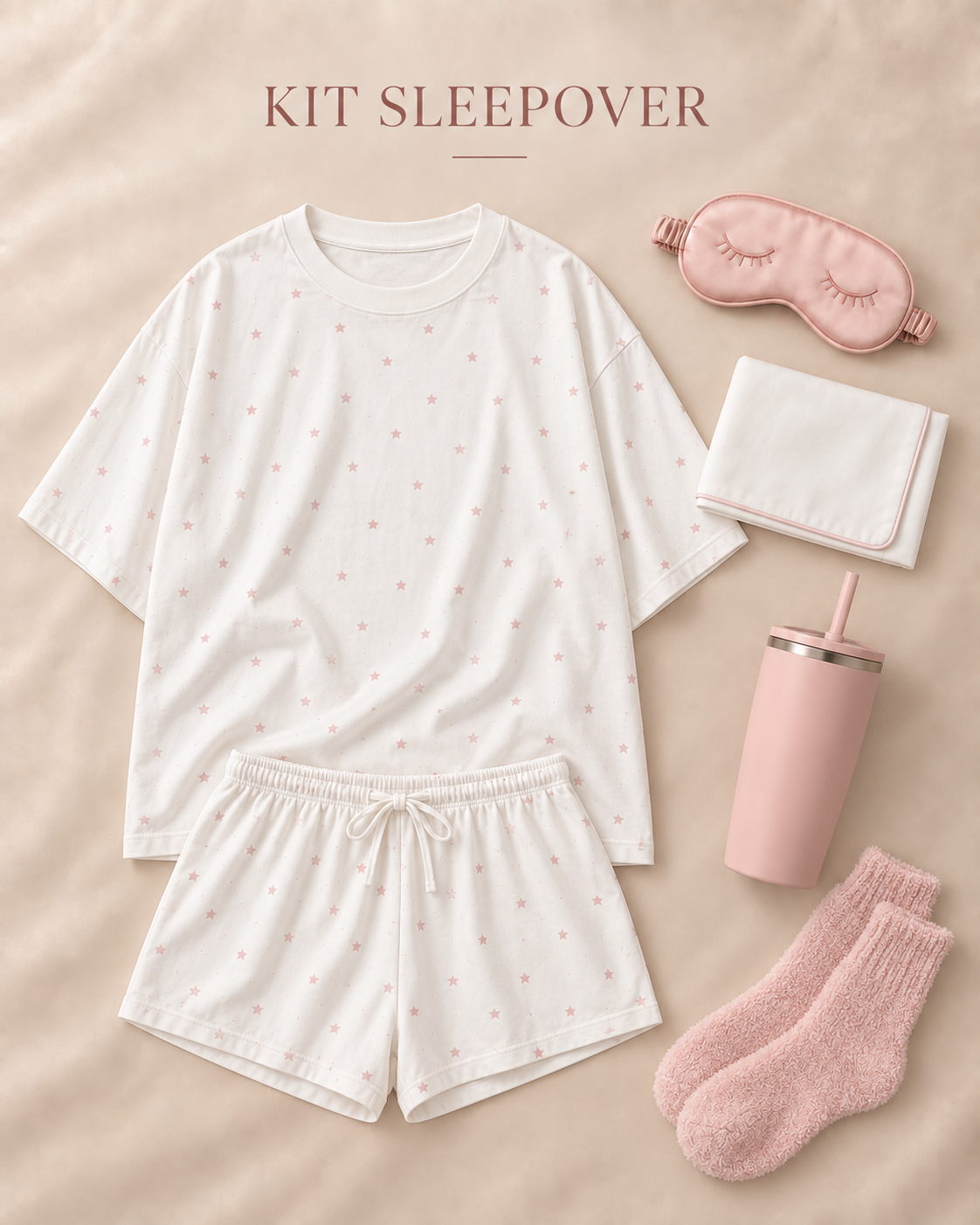 Kit Sleepover Pijama Rosa y Marfil Edition | Ind Store Ecuador - Foto 1