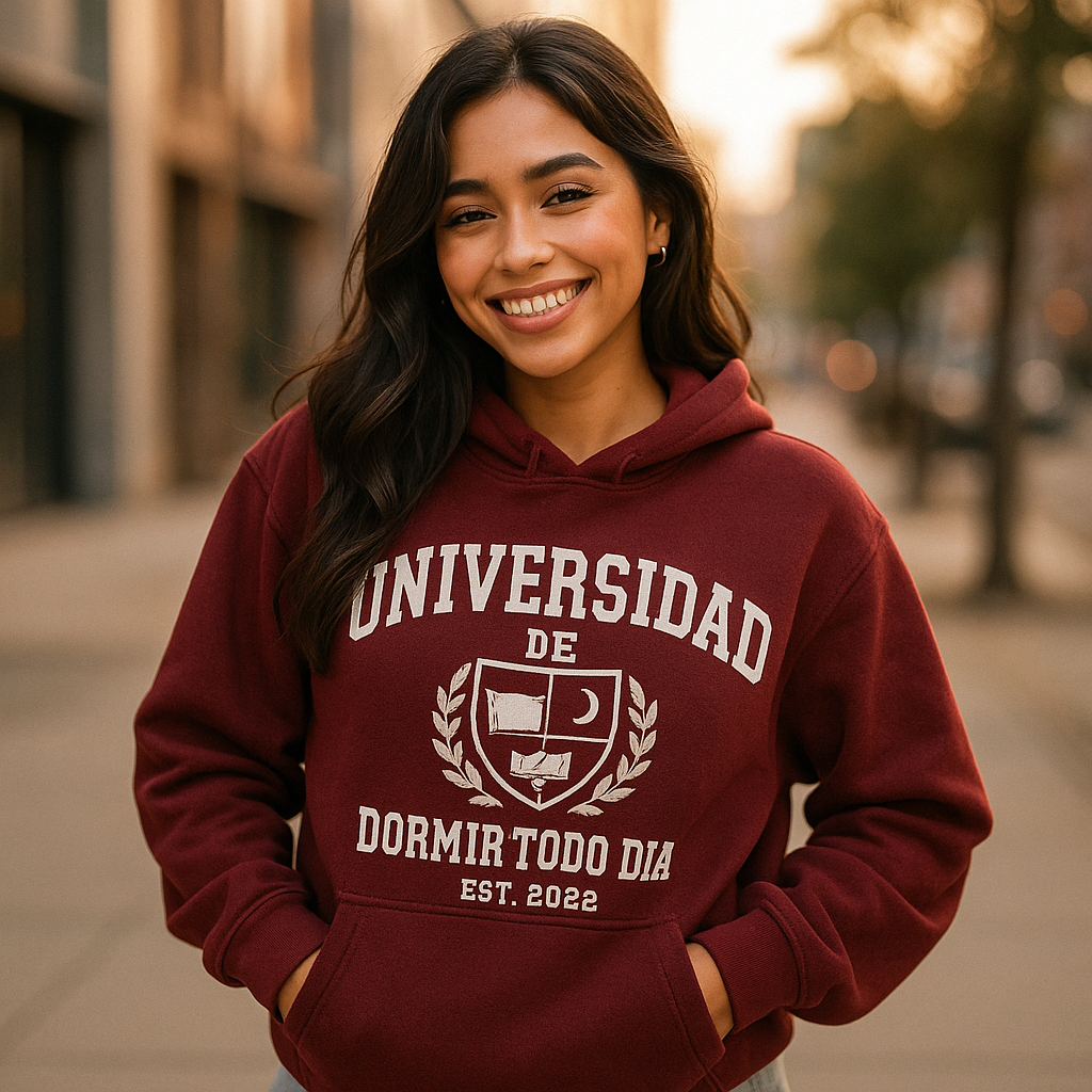 Hoodie Universidad de Dormir Todo Día Maroon Edition | Ind Store Ecuador - Foto 1