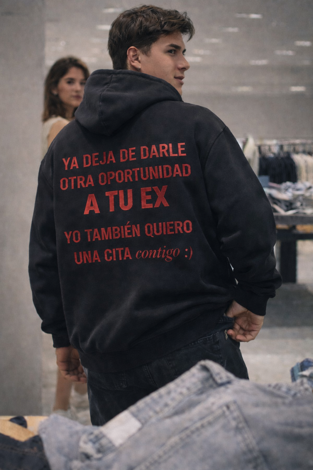 Hoodie Ya Deja de Darle Otra Oportunidad a tu Ex Washed Black Edition | Ind Store Ecuador - Foto 1